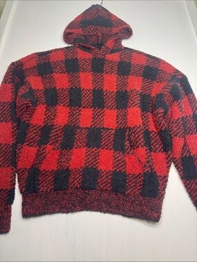 SKIMS Red and Black Buffalo Plaid Crewneck Sweater